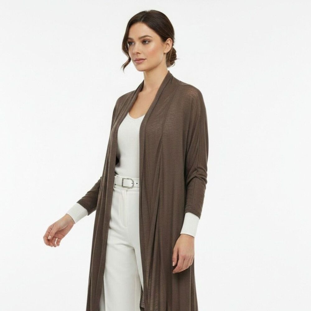 AB Studio Brown Open Front 3/4 Sleeve Cardigan XL NEW